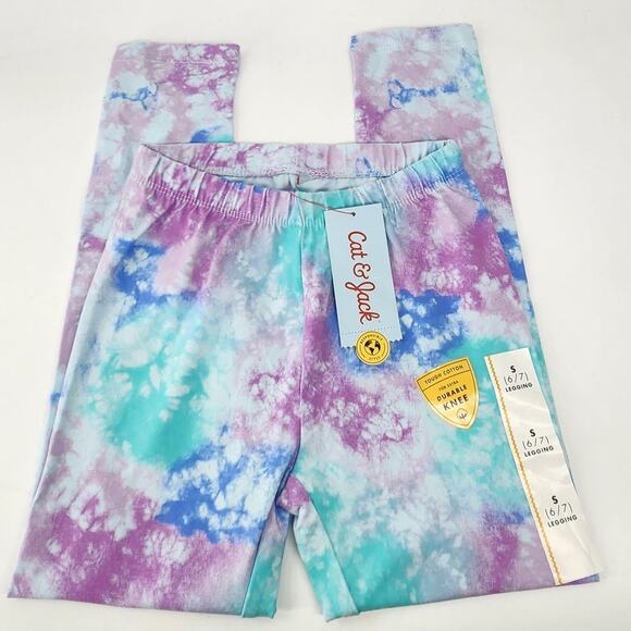 Cat & Jack Blue Tie Dye Leggings Girls Small 6/7 Cotton Stretch Casual - Picture 1 of 3